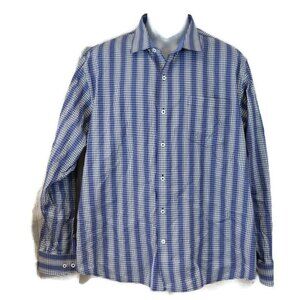 Tommy Bahama Blue & White Striped & Checked Button Down Shirt XL